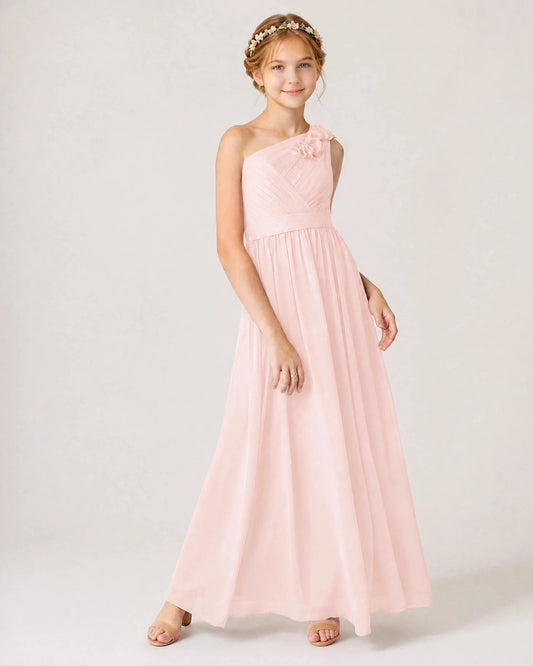 Elegant A Line One Shoulder Sleeveless Zipper Back Maxi Wedding Dress