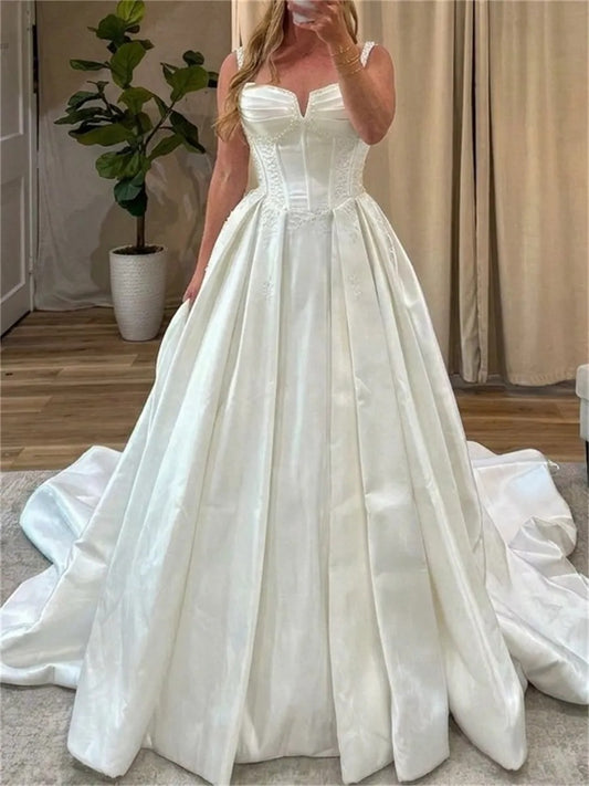 Elegant Ball Gown Sweetheart Sleeveless Corset Back Floor Length Wedding Dress