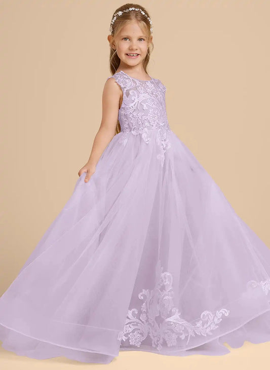 Elegant A-line Round Neck Sleeveless V Notched Back Floor Length First Communion Dress