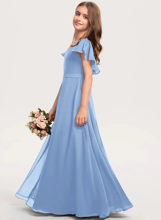 Elegant A Line V Neck Flutter Sleeve Crisscross Back Maxi Flower Girl Dress Wedding