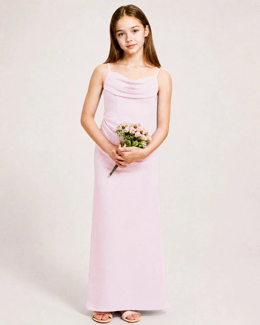 Elegant A Line Cowl Neck Sleeveless Tie Back Floor Length Bridesmaid Dress