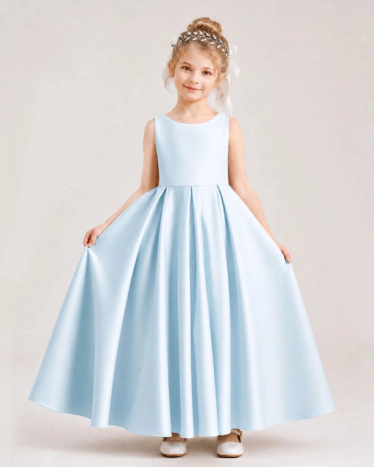 Elegant A-Line Round Neck Sleeveless Tie Back Floor Length Flower Girl Dress