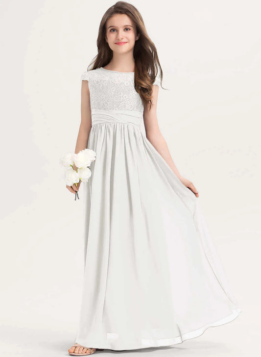 Elegant A Line Round Neck Cap Sleeve Keyhole Back Maxi First Communion Dress