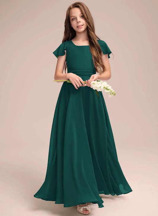 Flowy A-line Square Neck Flutter Sleeve U-Back Maxi First Communion Dress