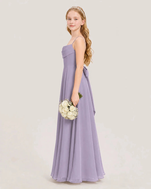Elegant A Line Straight Neck Sleeveless Bow Back Floor Length Bridesmaid Dress