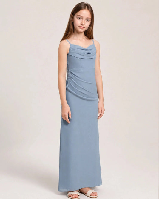 Elegant A Line Cowl Neck Sleeveless Tie Back Floor Length Bridesmaid Dress