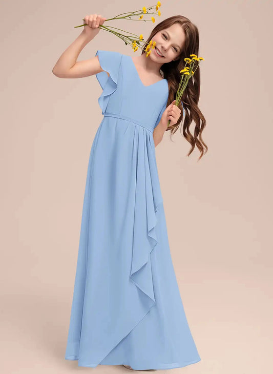 Soft A-Line V Neck Flutter Sleeve V Back Maxi First Communion Dress