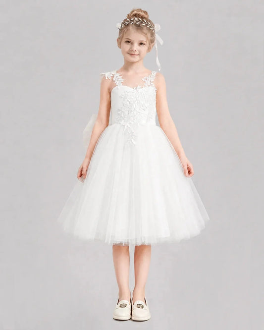 Elegant A-Line Sweetheart Sleeveless V-Back Bow Knee-Length Flower Girl Dress