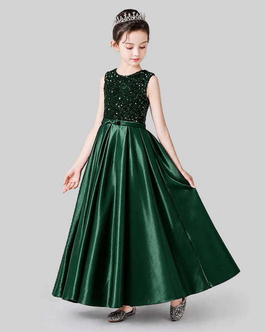 Sparkling A Line Round Neck Sleeveless Zipper Back Floor Length Holiday Dress
