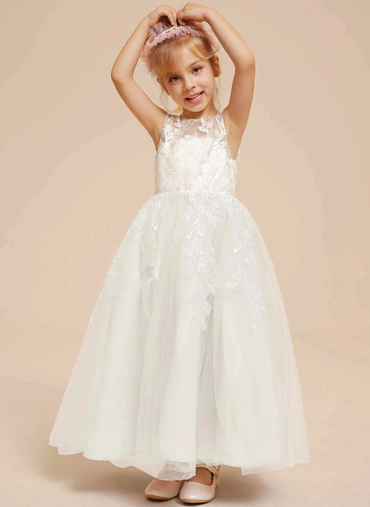 Elegant A Line Round Neck Sleeveless V Back Long First Communion Dress