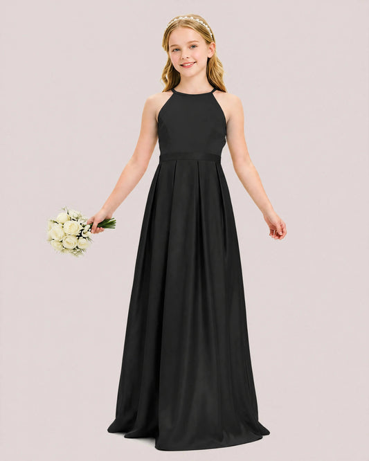 Elegant A Line Halter Sleeveless Strappy Back Floor Length Flower Girl Dress