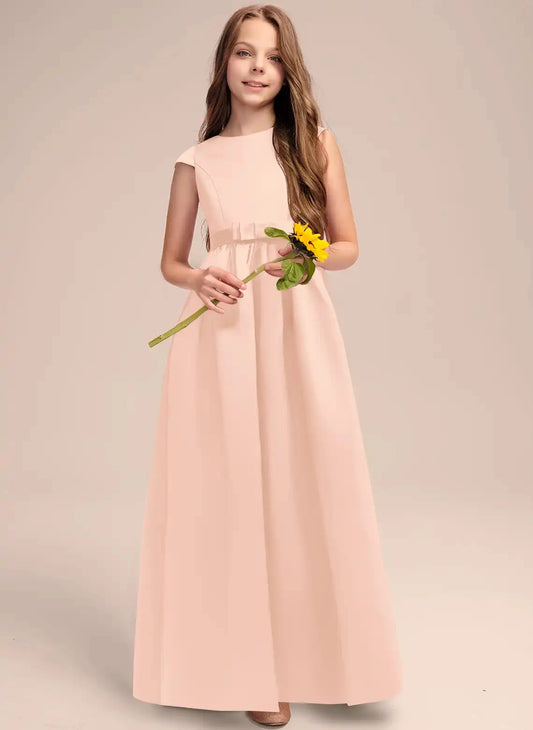 Elegant A Line Round Neck Cap Sleeve V Back Maxi First Communion Dresses
