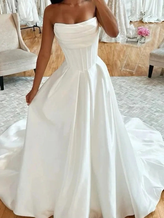 Elegant Ball Gown Strapless Sleeveless Structured Back Floor Length Wedding Dress