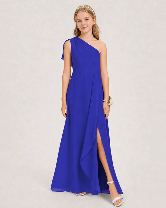 Elegant A Line One Shoulder Sleeveless Zipper Back Floor Length Bridesmaid Dress