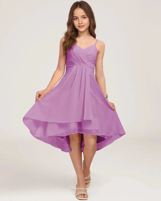 Elegant A-Line V-Neck Sleeveless Zipper-Back High-Low Dress for Weddings