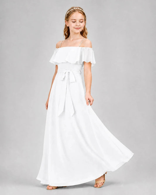 Elegant A Line Off Shoulder Ruffle Short Sleeve Zipper Maxi Wedding Dress