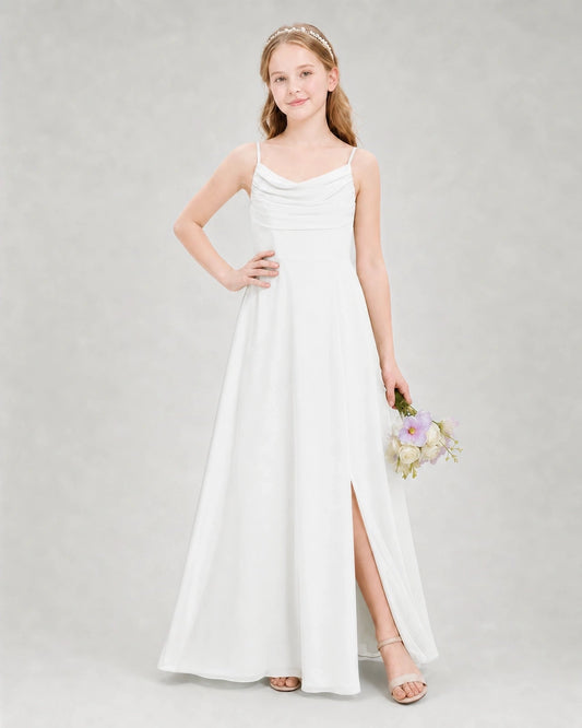 Elegant A Line Cowl Neck Sleeveless Open Back Maxi Wedding Dress