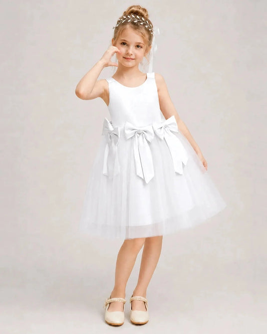 Charming A-Line Round Neck Sleeveless Square Back Knee-Length Flower Girl Dress