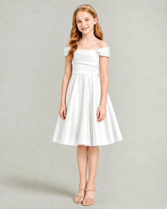 Elegant A Line Off Shoulder Short Sleeve Zip Back Knee Length Dress Wedding
