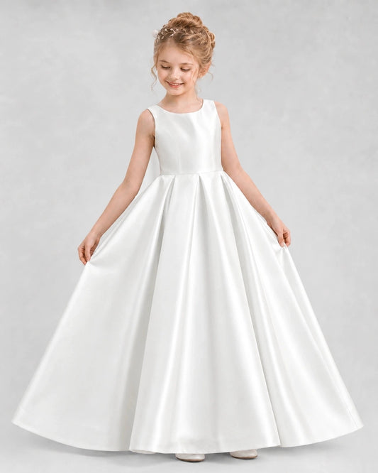 Elegant A-Line Round Neck Sleeveless Bow Back Floor Length Flower Girl Dress
