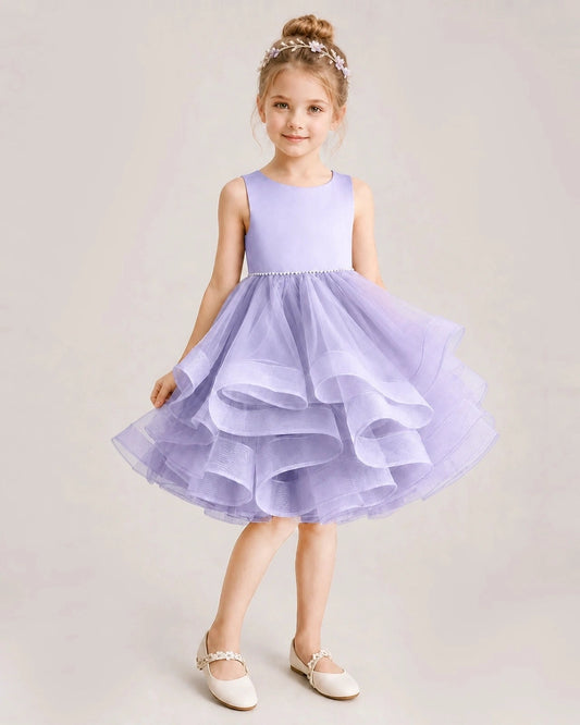 Elegant A-Line Round Neck Sleeveless Bow Back Knee-Length Flower Girl Dress