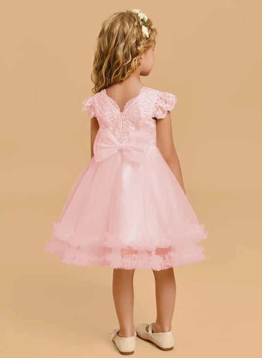Elegant A Line Round Neck Cap Sleeve V Back Knee Length First Communion Dress