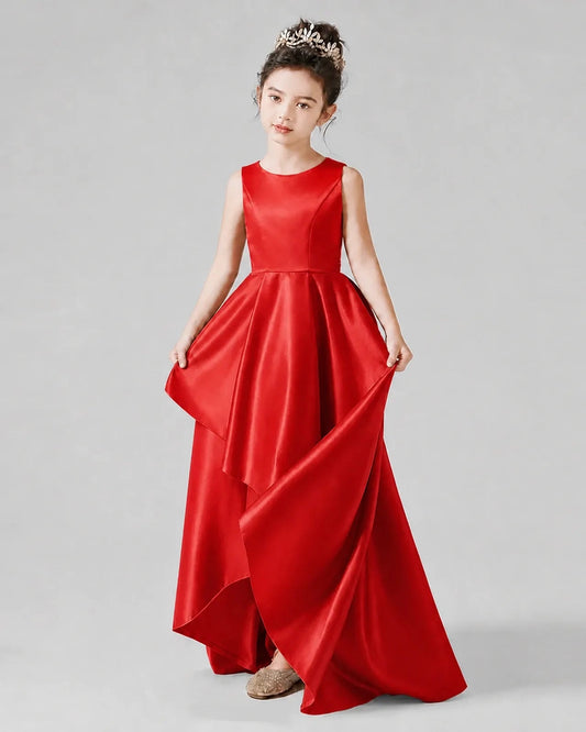 Elegant A-Line Round Neck Sleeveless Bow Back Floor-Length Flower Girl Dress