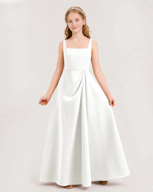 Elegant A Line Square Neck Sleeveless Zipper Back Floor Length Wedding Dress