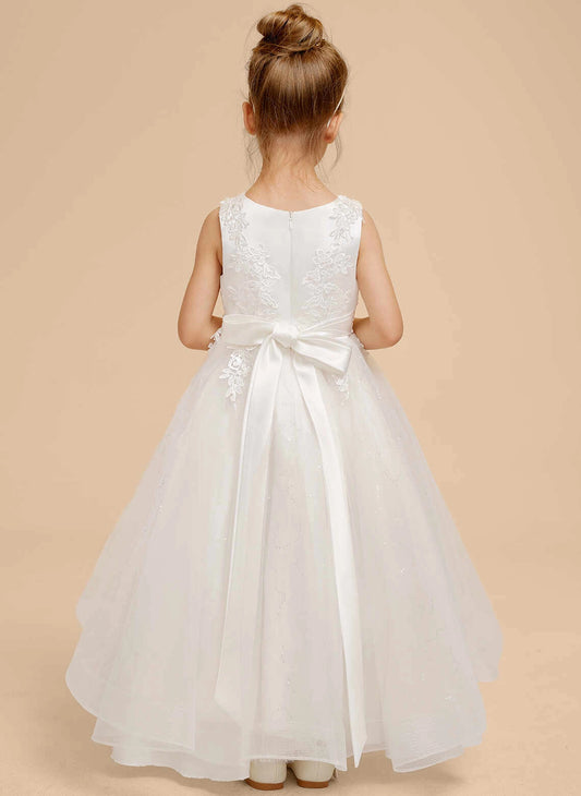 White A-Line Round Neck Sleeveless Zipper Back Hi-Lo First Communion Dress