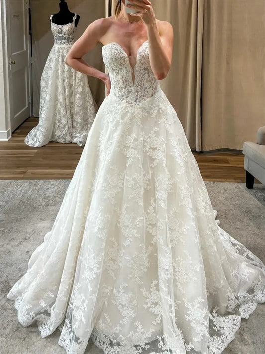 Romantic Ball Gown Sweetheart Sleeveless Structured Back Floor Length Wedding Dress