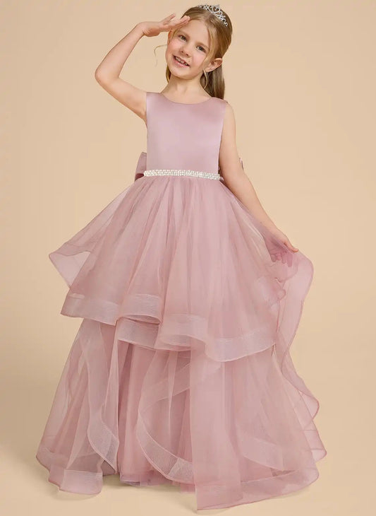 Elegant A?Line Round Neck Sleeveless V?Back Floor?Length First Communion Dress
