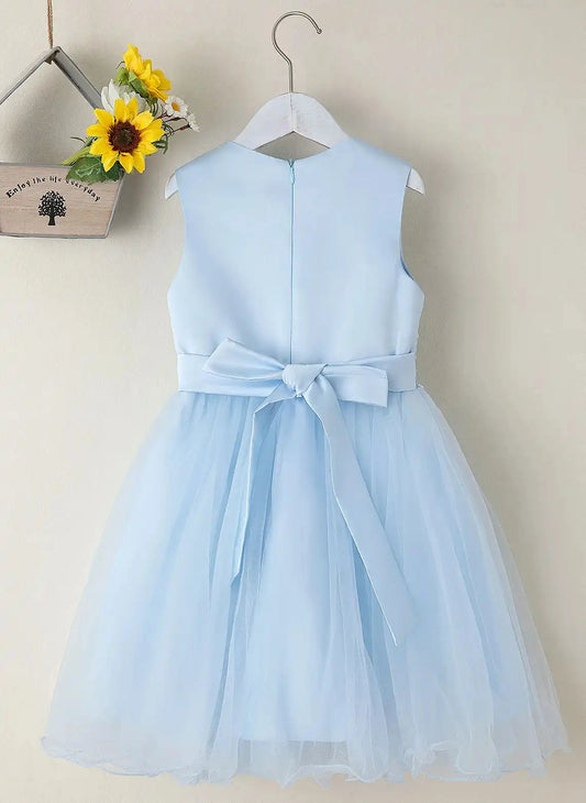 Elegant A Line Round Neck Sleeveless Bow Back Knee Length Flower Girl Dress