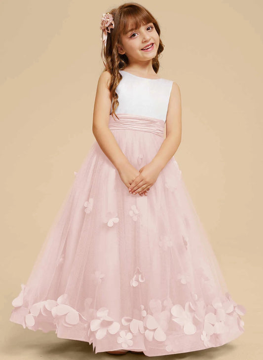 Elegant A-Line Boat Neck Sleeveless V Back Floor-Length Flower Girl Dress