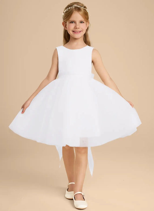 Elegant A?Line Round Neck Sleeveless Scalloped Back Knee?Length First Communion Dress