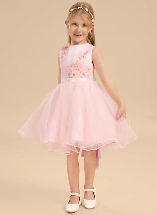Elegant A Line Round Neck Sleeveless Bow Back Knee Length Flower Girl Dress