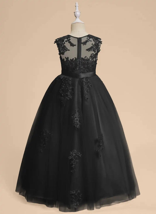 Elegant A Line Illusion Neck Sleeveless Illusion Back Floor Length First Communion Dress