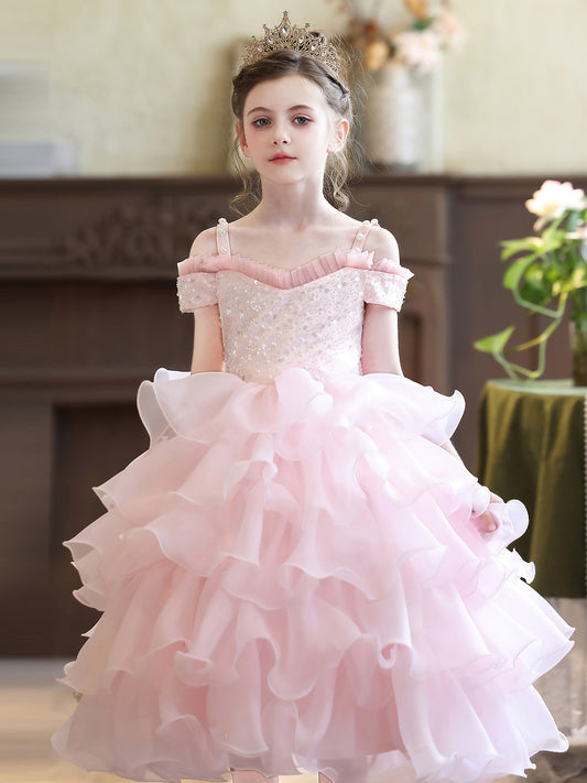 Sparkling Ball Gown Sweetheart Off Shoulder Bow Back Midi Pageant Dress