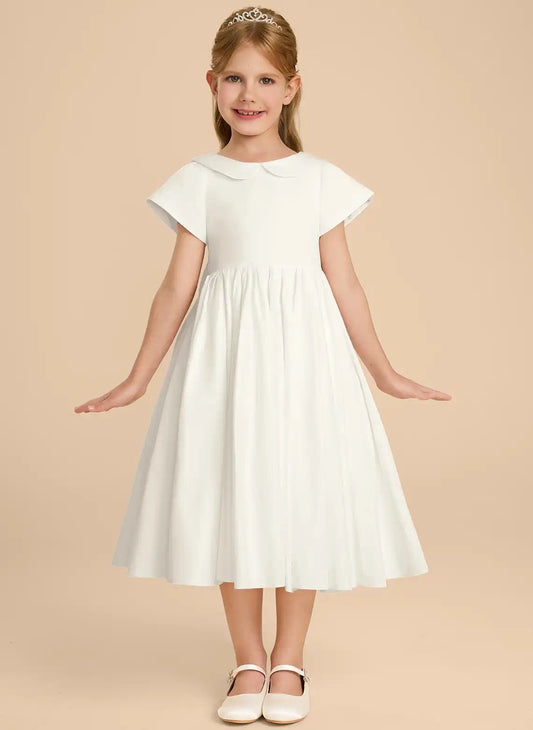 Elegant A?Line Peter Pan Collar Cap Sleeve Bow Back Midi First Communion Dress
