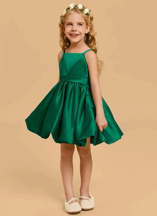 Luxury A-line Spaghetti Strap Sleeveless Bow Back Short Flower Girl Dress