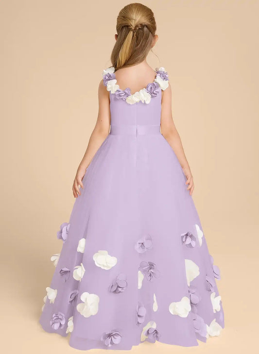Romantic A?Line Scoop Sleeveless Zipper?Back Floor?Length Flower Girl Dress