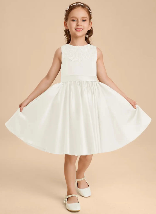 Elegant A Line Round Neck Sleeveless V Back Knee Length Flower Girl Dress