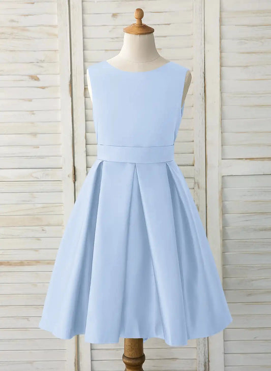 Elegant A-line Boat Neck Sleeveless Cutout Bow Back Hi-Lo Flower Girl Dress