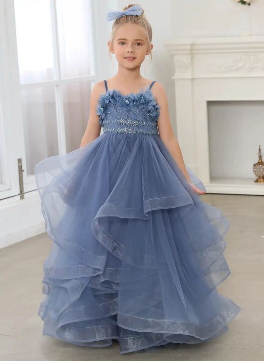 Elegant A?Line Sweetheart Spaghetti Straps Lace?Up Back Floor?Length Flower Girl Dress