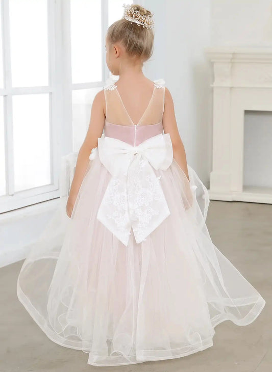 Elegant A Line Round Neck Sleeveless V Back High Low Flower Girl Dress