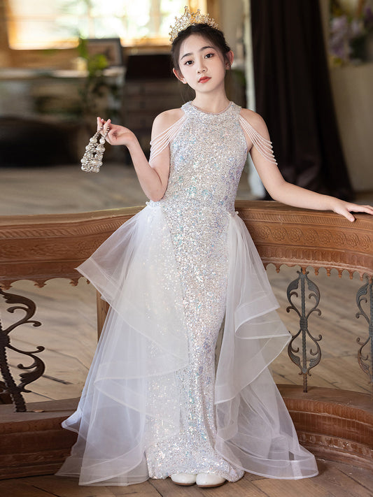 Glamorous Sheath High Neck Sleeveless Fitted Back Floor Length Pageant Dress