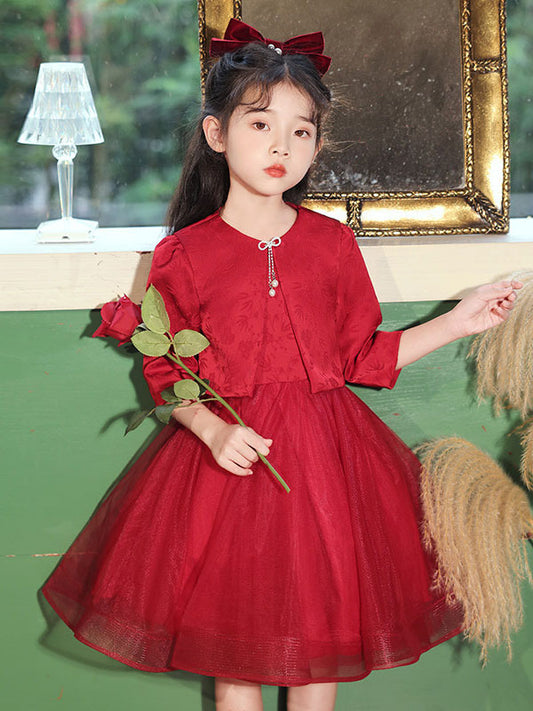Elegant A Line Round Neck Three Quarter Sleeve Closed Back Knee Length Girls Dress