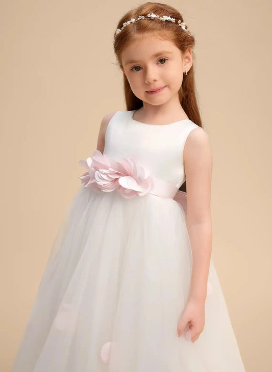 Elegant A?Line Round Neck Sleeveless Zipper?Back Floor?Length First Communion Dress