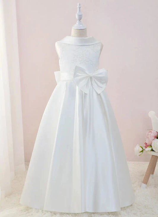 Elegant A Line Jewel Neck Sleeveless V Back Floor Length Flower Girl Dress