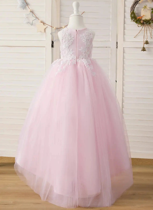 Romantic Ball Gown Illusion Neck Sleeveless Zipper Back High Low Flower Girl Dress