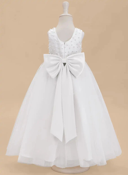 Elegant A Line Round Sleeveless V Back Long First Communion Dress